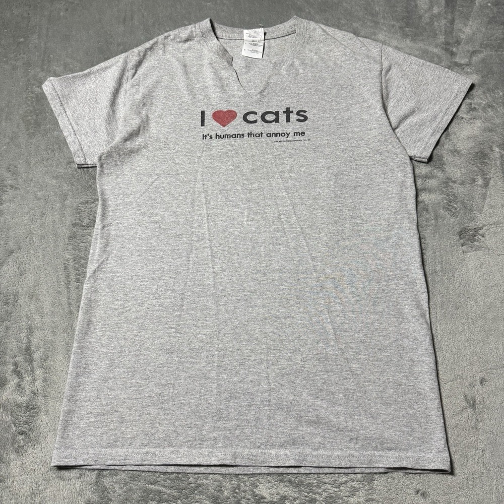 I Love Cats Gildan Comedy Parody V Neck Tshirt Womens Size S Statement Retro Y2K